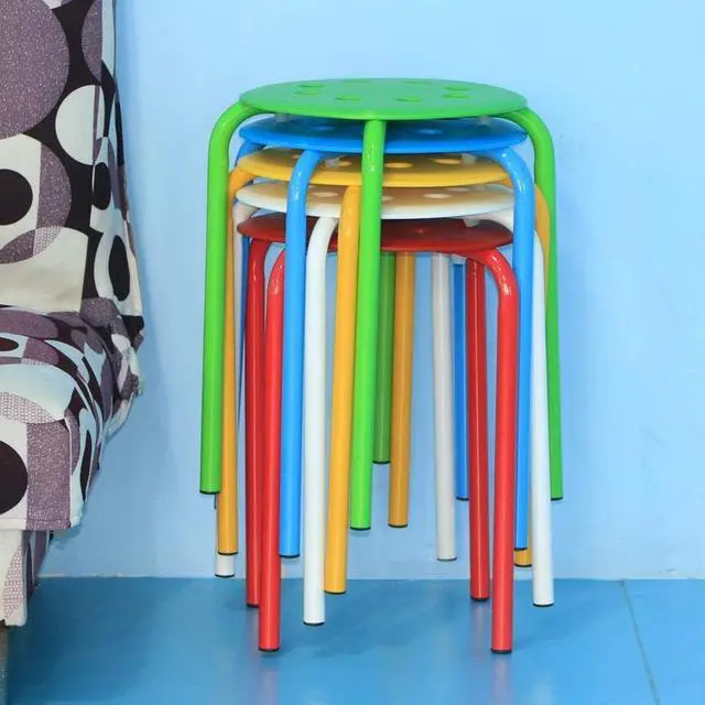 Alt view image 5 of 7 - Topeakmart 10pcs Round Plastic Stack Stools Bar Stools Set 17.3in Height Blue/Green/Red/White/Yellow
