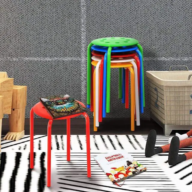 Alt view image 3 of 7 - Topeakmart 10pcs Round Plastic Stack Stools Bar Stools Set 17.3in Height Blue/Green/Red/White/Yellow