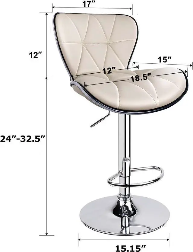 Alt view image 3 of 7 - Shell Back Adjustable Swivel Bar Stools, PU Leather Padded with Back, Set of 3 (Beige)
