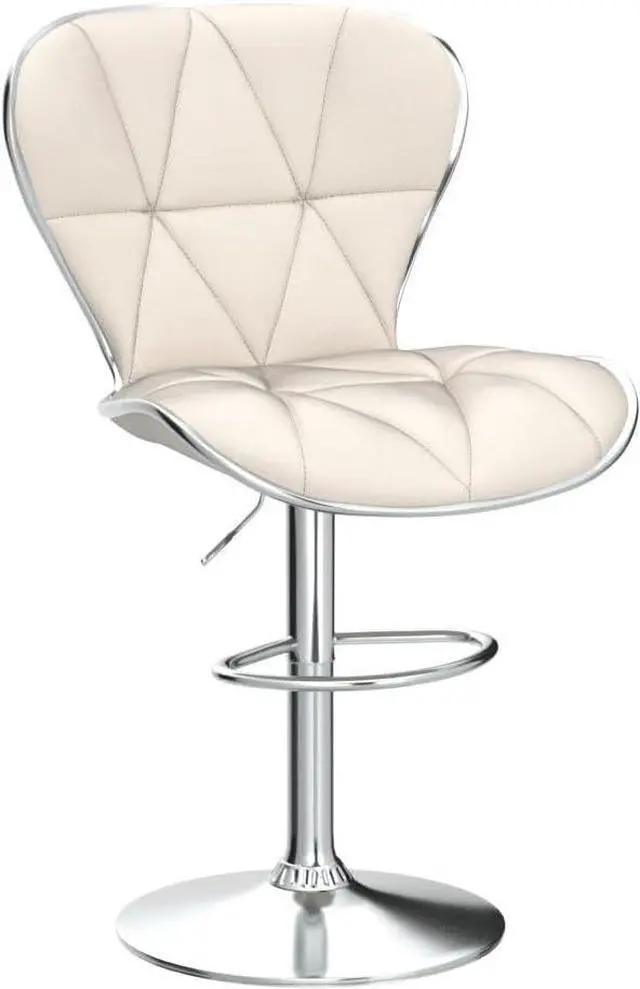 Alt view image 4 of 7 - Shell Back Adjustable Swivel Bar Stools, PU Leather Padded with Back, Set of 3 (Beige)
