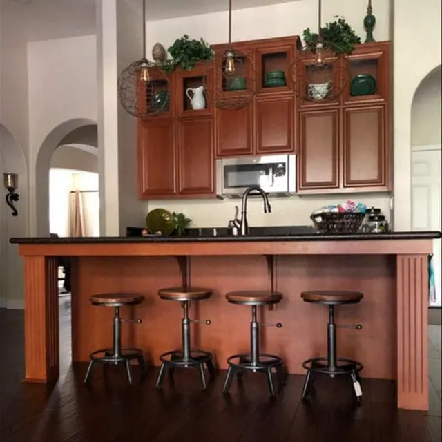 Alt view image 2 of 7 - Set of 2-Industrial Bar Stool-Rustic Counter Height Chairs for Kitchen Island-Farmhouse Swivel Wooden Seat- Adjustable 17.7-24inch