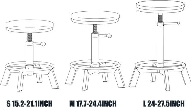 Alt view image 3 of 7 - Set of 2-Industrial Bar Stool-Rustic Counter Height Chairs for Kitchen Island-Farmhouse Swivel Wooden Seat- Adjustable 17.7-24inch