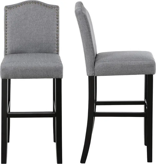 Main image of DAGONHIL 29 Inch Bar Stools Set of 2 Modern Upholstered Chairs in Solid Wood Frame for Kitchen Islands Nail Head Trim, Gray