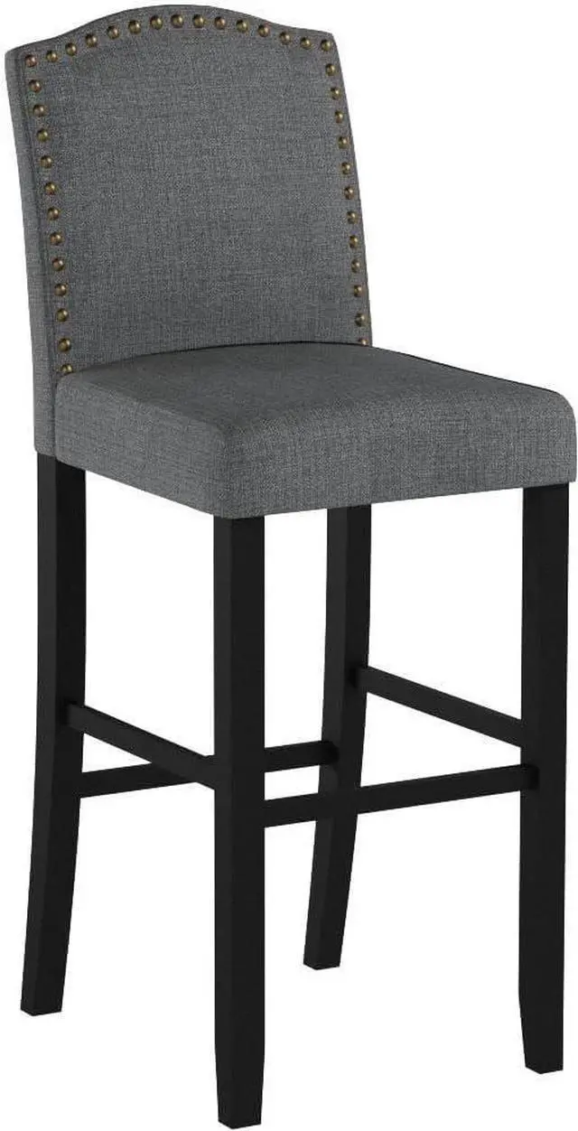 Alt view image 5 of 7 - DAGONHIL 29 Inch Bar Stools Set of 2 Modern Upholstered Chairs in Solid Wood Frame for Kitchen Islands Nail Head Trim, Gray