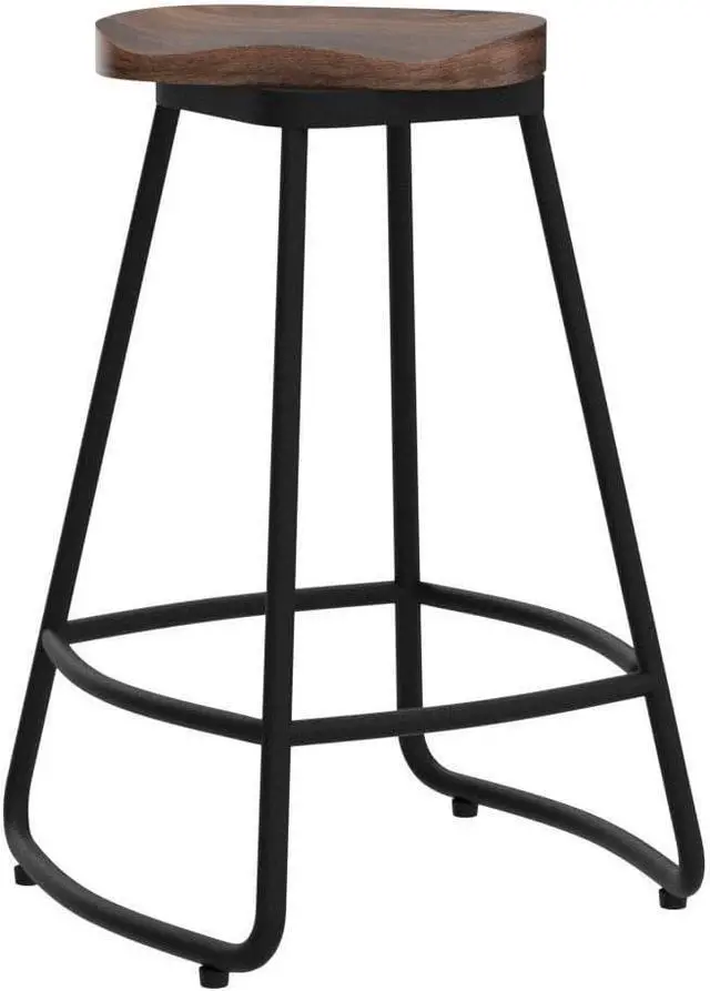 Alt view image 5 of 7 - Awonde 24" Swivel Bar Stools Set of 2 Industrial Backless Bartsools Metal Counter Height Stools with Wood Top Matte Black