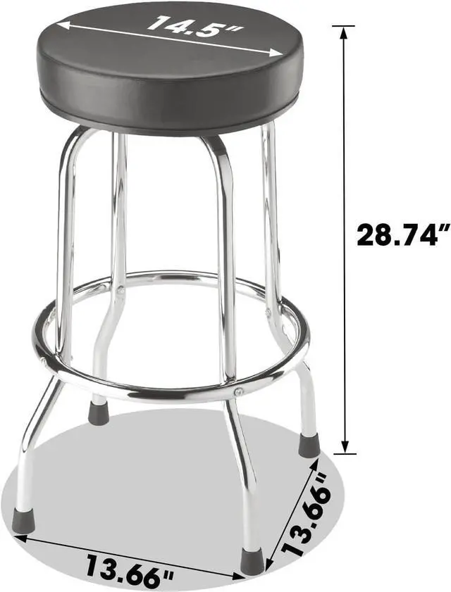 Alt view image 3 of 6 - Torin ATRP6185B Swivel 250lbs Bar Stool: Padded Garage/Shop Seat with Chrome Plated Legs, Black