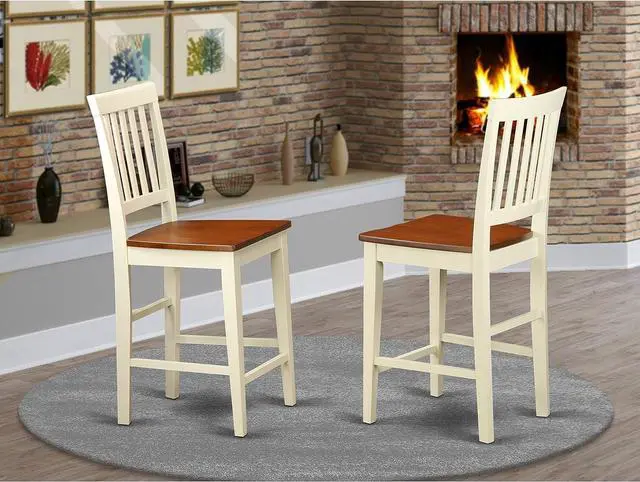 Main image of East West Furniture VNS-WHI-W Vernon Counter Height Bar Stool - Pub Height Wooden Chairs, Set of 2, Buttermilk & Cherry