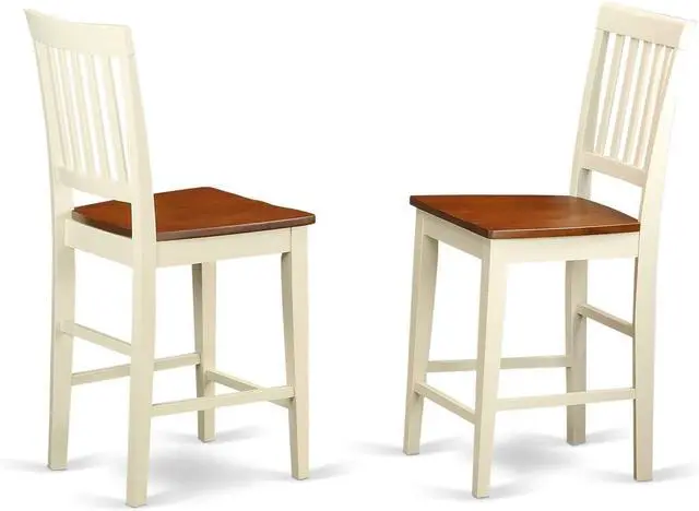 Alt view image 6 of 6 - East West Furniture VNS-WHI-W Vernon Counter Height Bar Stool - Pub Height Wooden Chairs, Set of 2, Buttermilk & Cherry