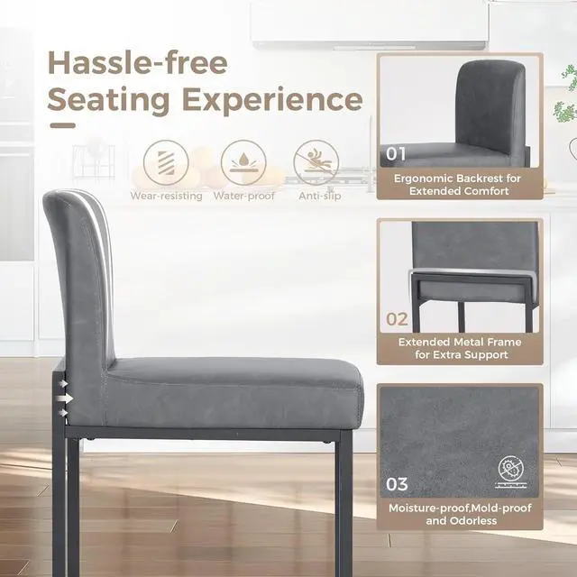 Alt view image 5 of 7 - MAISON ARTS Faux Leather Bar Stools Set of 4, 24 Inch Counter Height Barstools with Back, Metal Legs, Footrest, Modern Upholstered Bar Chairs for Kitchen Island Home Bar, Grey