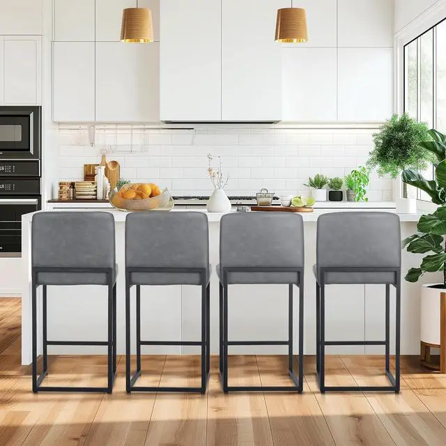 Alt view image 7 of 7 - MAISON ARTS Faux Leather Bar Stools Set of 4, 24 Inch Counter Height Barstools with Back, Metal Legs, Footrest, Modern Upholstered Bar Chairs for Kitchen Island Home Bar, Grey