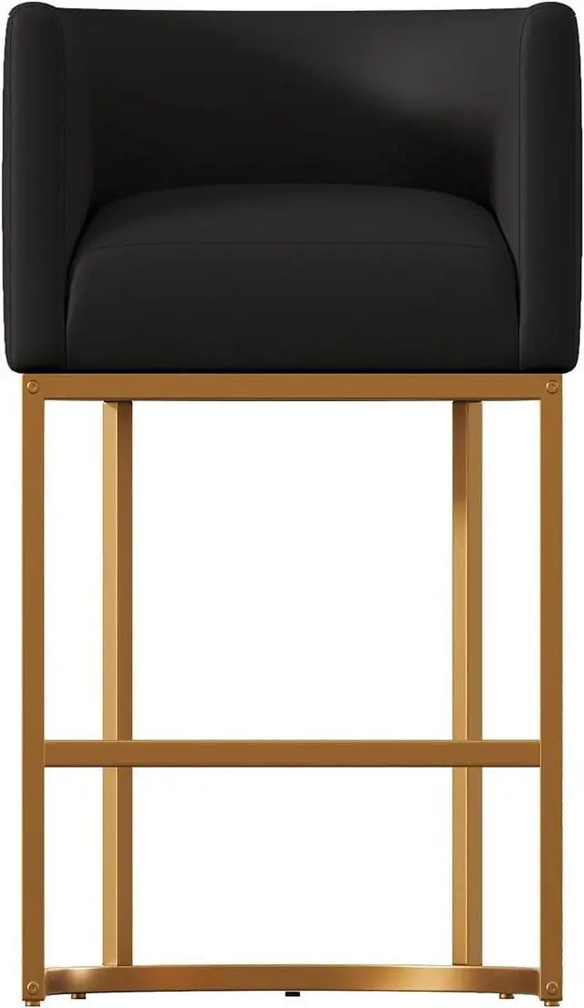 Main image of 26" Modern Kitchen Counter Height Bar Stools,PU Leather Upholstered Barrel Barstools Covers with Backs,Island Chairs bar stools Set of 1 with Metal Gold Frames,Black Leather