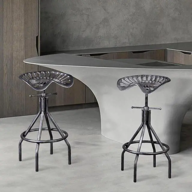 Alt view image 6 of 6 - LOKKHAN 2PC Adjustable Industrial Home Bar Stools - Cast Iron Tractor Seat Swivel Metal Farmhouse Dining Stools - Counter & Pub Height 26.37" to 30.31" - Black with Brushed Silver Finish