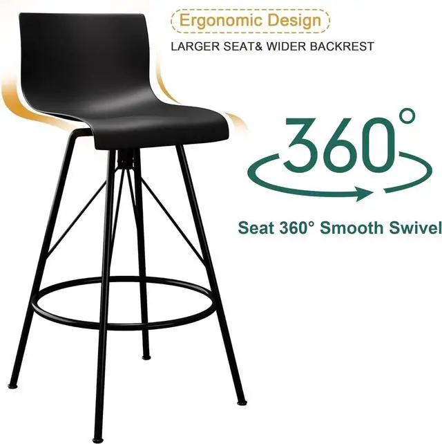 Alt view image 3 of 7 - Haobo Metal Bar Stools, Counter Stools Chairs Plastic Seat Swivel Stools Set of 4 for Indoor, Outdoor, Home, Kitchen, Bar Counter, Business (24", 07 Swivel Black)