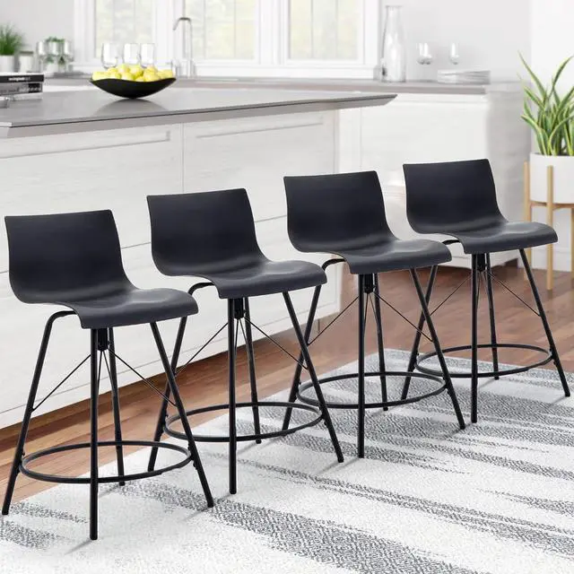 Alt view image 4 of 7 - Haobo Metal Bar Stools, Counter Stools Chairs Plastic Seat Swivel Stools Set of 4 for Indoor, Outdoor, Home, Kitchen, Bar Counter, Business (24", 07 Swivel Black)