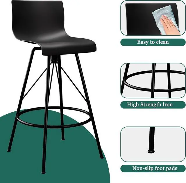 Alt view image 5 of 7 - Haobo Metal Bar Stools, Counter Stools Chairs Plastic Seat Swivel Stools Set of 4 for Indoor, Outdoor, Home, Kitchen, Bar Counter, Business (24", 07 Swivel Black)