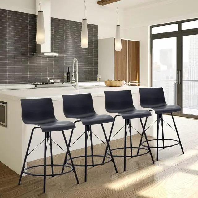 Alt view image 6 of 7 - Haobo Metal Bar Stools, Counter Stools Chairs Plastic Seat Swivel Stools Set of 4 for Indoor, Outdoor, Home, Kitchen, Bar Counter, Business (24", 07 Swivel Black)