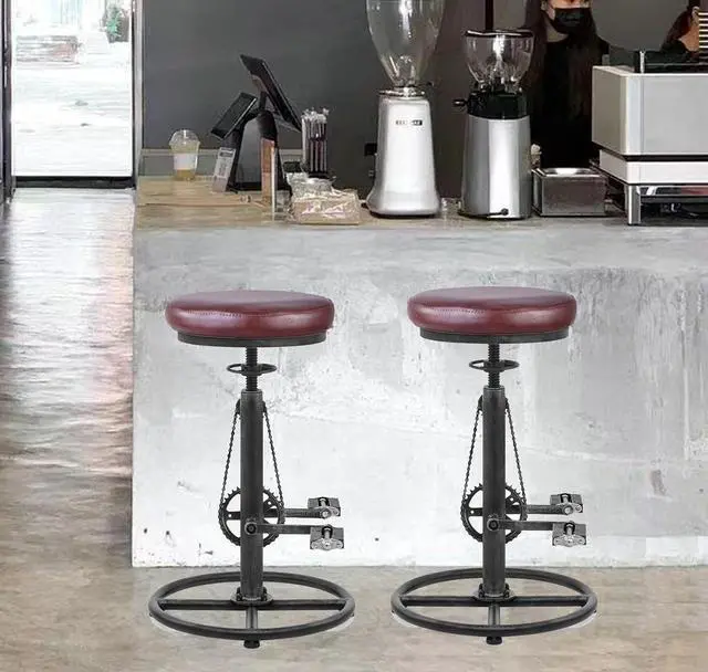Main image of Topower Vintage DIY Bar Stool Bicycle Chain Iron Pedal Retro Industrial Height Adjustable Bicycle Wheel Design bar Chair Set of 2 Silver
