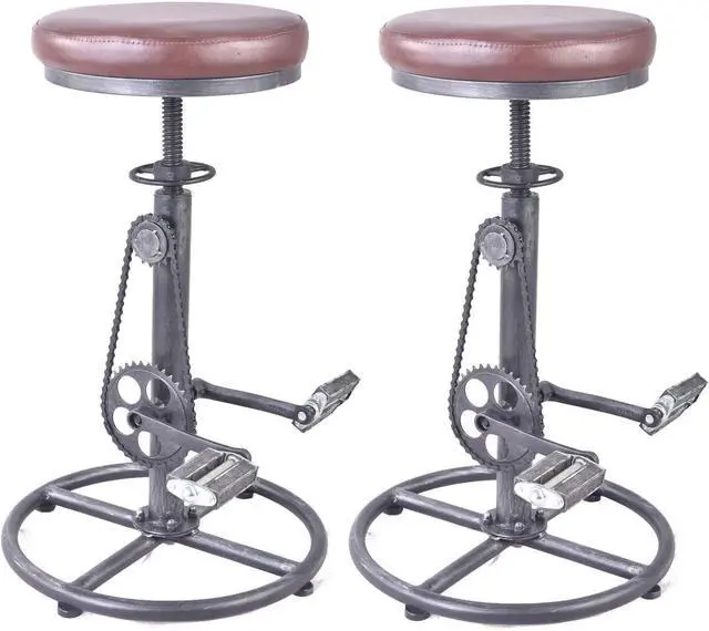 Alt view image 4 of 7 - Topower Vintage DIY Bar Stool Bicycle Chain Iron Pedal Retro Industrial Height Adjustable Bicycle Wheel Design bar Chair Set of 2 Silver