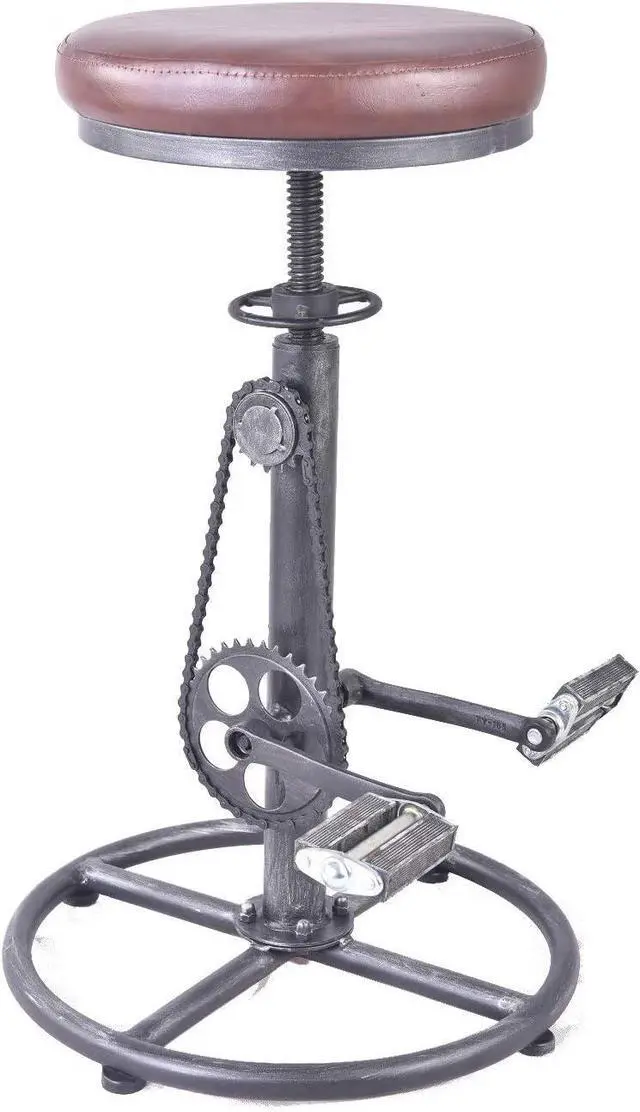 Alt view image 5 of 7 - Topower Vintage DIY Bar Stool Bicycle Chain Iron Pedal Retro Industrial Height Adjustable Bicycle Wheel Design bar Chair Set of 2 Silver