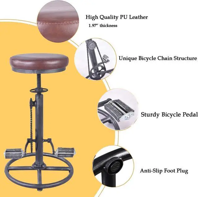 Alt view image 6 of 7 - Topower Vintage DIY Bar Stool Bicycle Chain Iron Pedal Retro Industrial Height Adjustable Bicycle Wheel Design bar Chair Set of 2 Silver