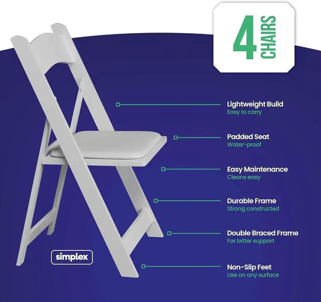 Alt view image 2 of 6 - SIMPLEX 4 White Resin Stackable Folding Chairs - Comfortable White Foldable Chair - Folding Chairs with Padded Seats - Indoor/Outdoor Folding Chairs for Events - Lightweight Foldable Chairs (4 Pack)