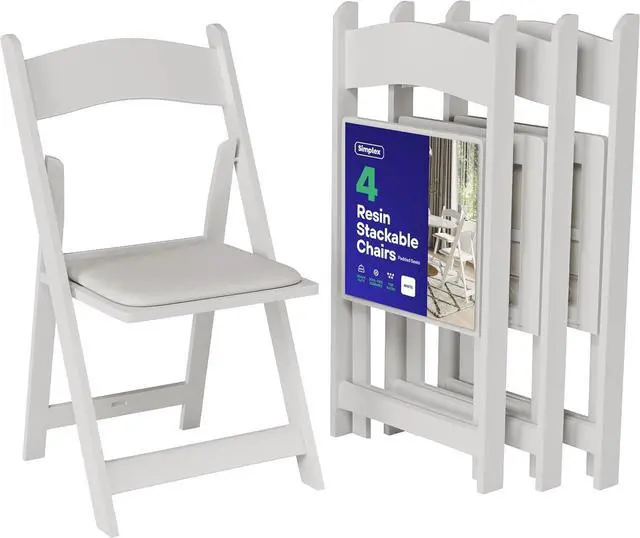 Main image of SIMPLEX 4 White Resin Stackable Folding Chairs - Comfortable White Foldable Chair - Folding Chairs with Padded Seats - Indoor/Outdoor Folding Chairs for Events - Lightweight Foldable Chairs (4 Pack)