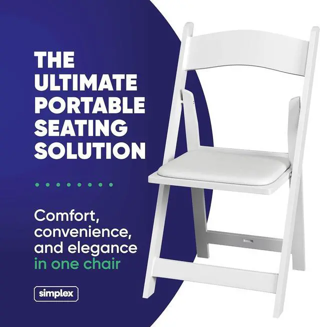 Alt view image 3 of 6 - SIMPLEX 4 White Resin Stackable Folding Chairs - Comfortable White Foldable Chair - Folding Chairs with Padded Seats - Indoor/Outdoor Folding Chairs for Events - Lightweight Foldable Chairs (4 Pack)