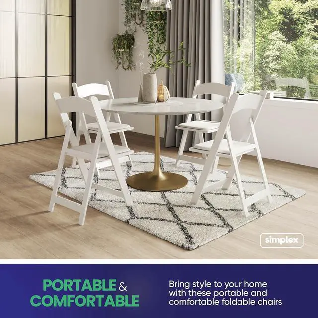 Alt view image 4 of 6 - SIMPLEX 4 White Resin Stackable Folding Chairs - Comfortable White Foldable Chair - Folding Chairs with Padded Seats - Indoor/Outdoor Folding Chairs for Events - Lightweight Foldable Chairs (4 Pack)