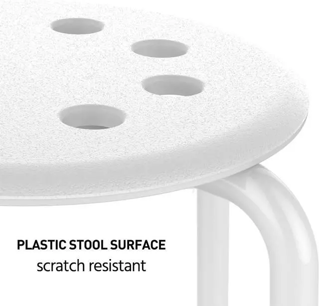 Alt view image 6 of 7 - Topeakmart Barstools Plastic Stack Bar Stools Backless Stools Metal Leg 17.3in Height Set of 5 White
