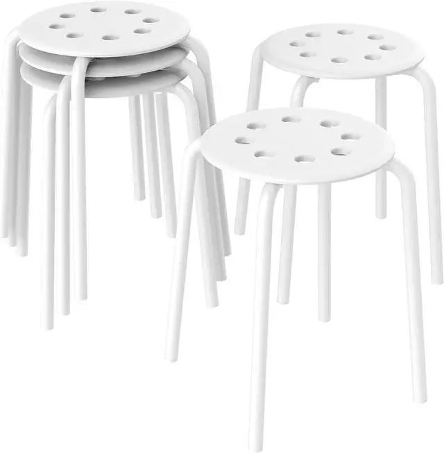 Alt view image 7 of 7 - Topeakmart Barstools Plastic Stack Bar Stools Backless Stools Metal Leg 17.3in Height Set of 5 White