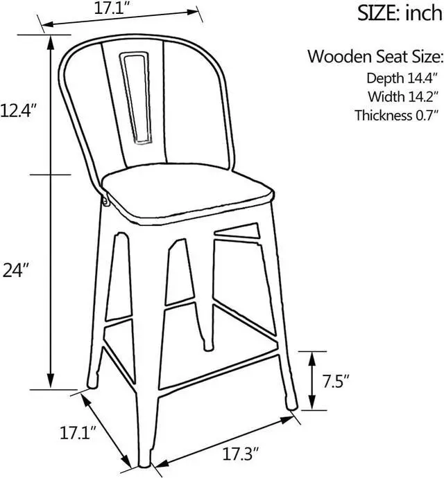 Alt view image 2 of 7 - 24" Swivel Metal Bar Stools Set of 4 Counter Height Bar Chairs Industrial High Back Barstools with Large Wooden Seat Silver