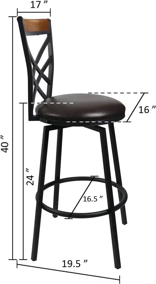 Alt view image 3 of 7 - eHemco Swivel Metal Kitchen Counter Barstool with Double X Back Faux Leather Upholstered Seat, Espresso and Black, Set of 2
