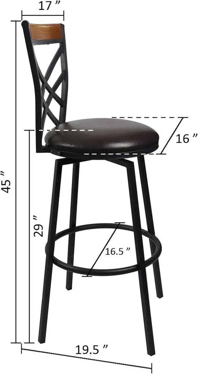 Alt view image 4 of 7 - eHemco Swivel Metal Kitchen Counter Barstool with Double X Back Faux Leather Upholstered Seat, Espresso and Black, Set of 2