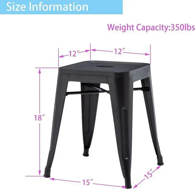 Alt view image 3 of 7 - Changjie Furniture 18 Inch Stools Backless Industrial Metal Bar Stool Short Stackable Classroom Stools Metal Dining Chairs (18 inch, Matte Black)