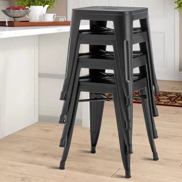 Alt view image 7 of 7 - Changjie Furniture 18 Inch Stools Backless Industrial Metal Bar Stool Short Stackable Classroom Stools Metal Dining Chairs (18 inch, Matte Black)