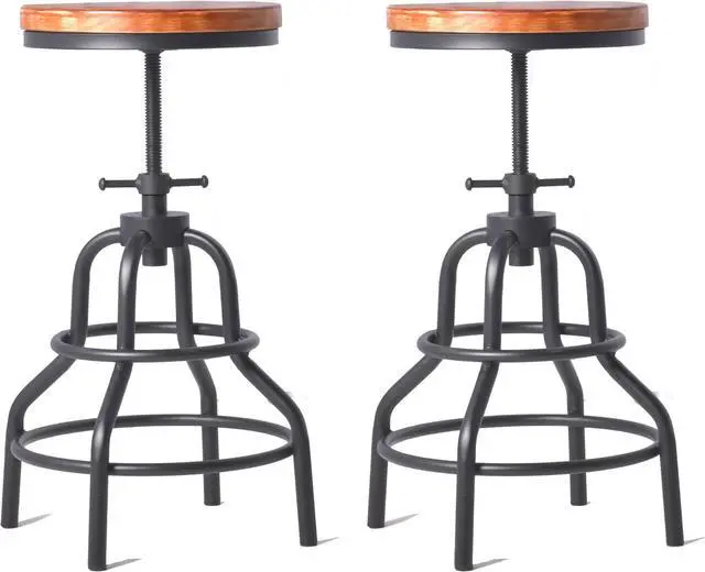 Main image of Topower Retro Antique Industrial Design Metal Adjustable Height Bar Stool Chair Kitchen Dining Breakfast Chair Natural Pinewood Industrial Style (Black 2pcs)