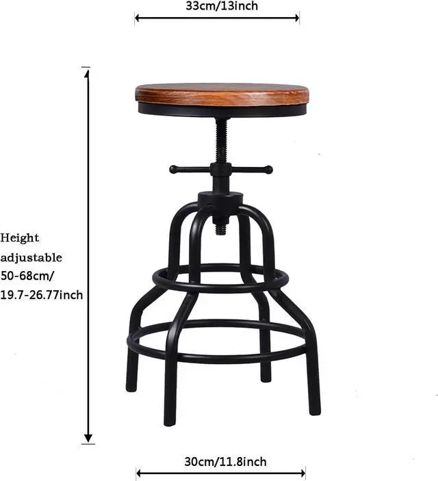 Alt view image 2 of 6 - Topower Retro Antique Industrial Design Metal Adjustable Height Bar Stool Chair Kitchen Dining Breakfast Chair Natural Pinewood Industrial Style (Black 2pcs)