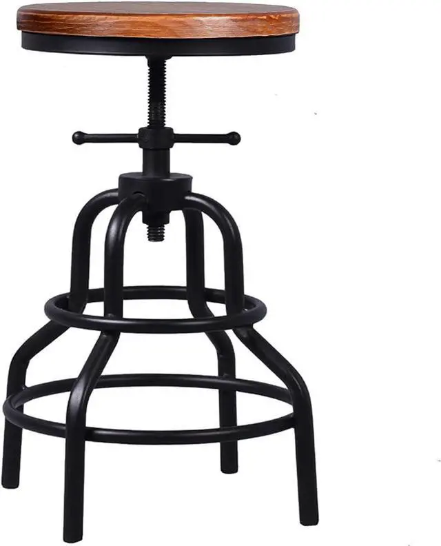 Alt view image 3 of 6 - Topower Retro Antique Industrial Design Metal Adjustable Height Bar Stool Chair Kitchen Dining Breakfast Chair Natural Pinewood Industrial Style (Black 2pcs)