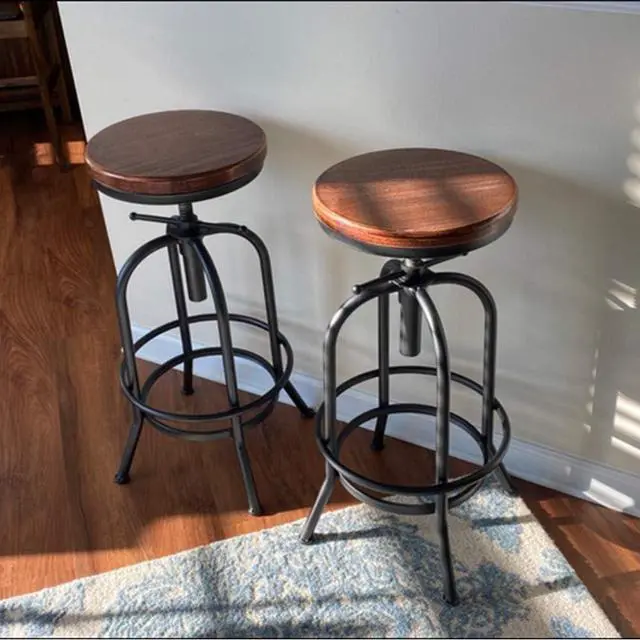Alt view image 6 of 6 - Set of 2-Industrial Bar Stool-Retro 26-32.3inch Swivel Stools-Extra Tall Kitchen Chair-Bar Counter Height Adjustable-Fully Welded (Black 2PCS)