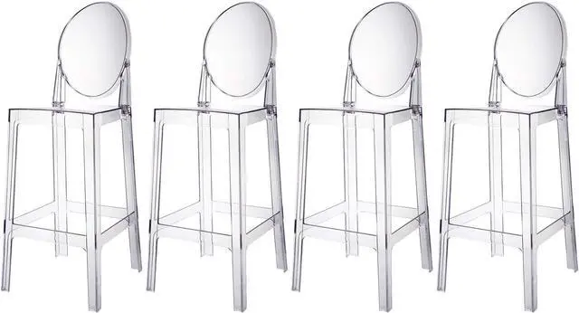 Main image of 2xhome - Set of Four (4) Clear 30" Seat Height Barstool Modern Ghost Side Bar Stool - Accent Stool - Lounge No Arms Armless Arm Less Chairs Seats Mid Century Design