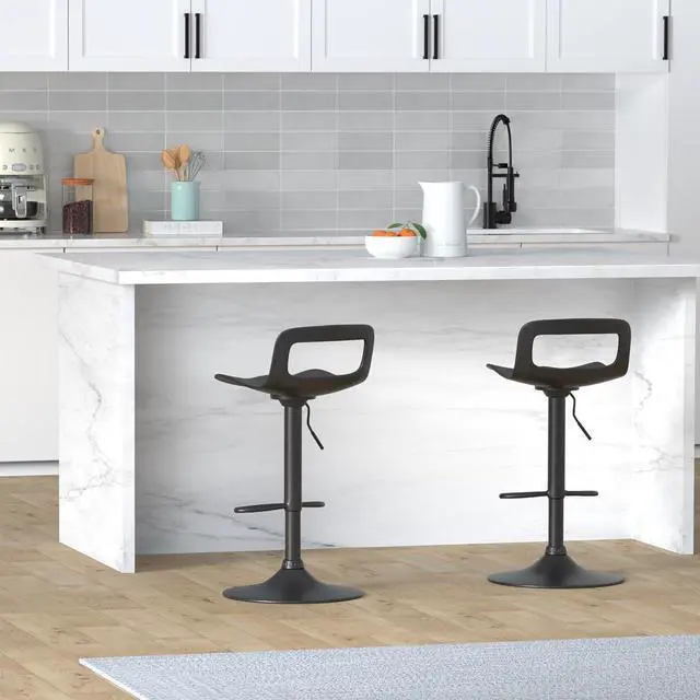 Alt view image 2 of 7 - thksbought Set of 4 Modern Bar Stools Plastic Adjustable Counter Height Swivel Stool (Matte Black)