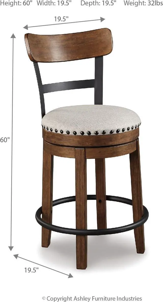 Alt view image 3 of 7 - Signature Design by Ashley Valebeck Rustic Farmhouse 24.5â Counter Height Swivel Bar Stool, Brown