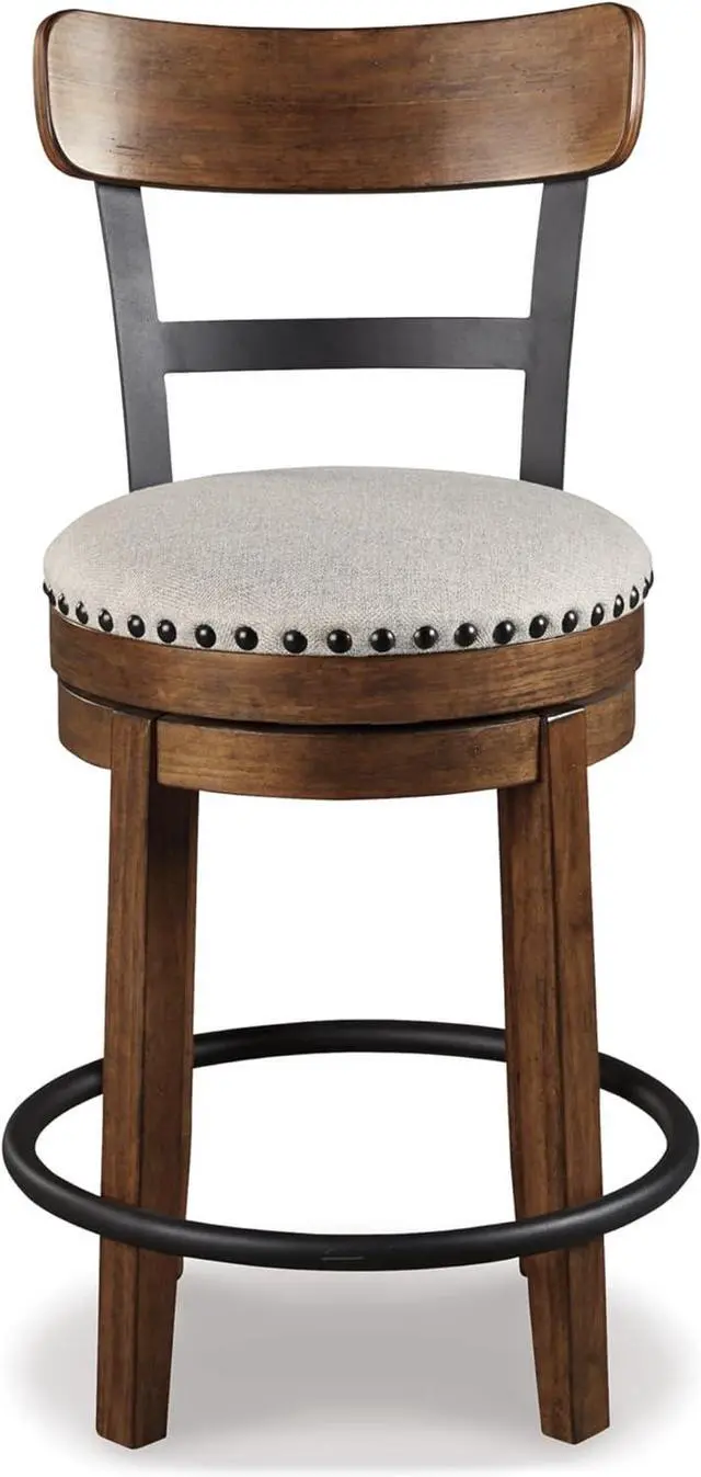 Alt view image 4 of 7 - Signature Design by Ashley Valebeck Rustic Farmhouse 24.5â Counter Height Swivel Bar Stool, Brown