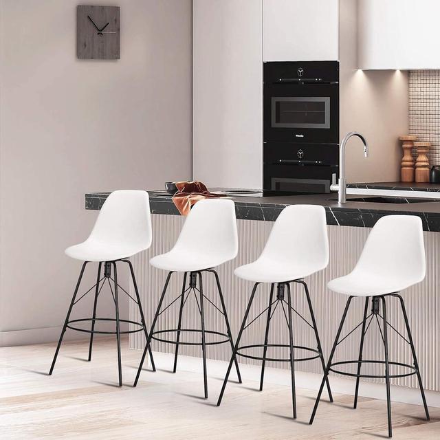 Alt view image 3 of 7 - Haobo Metal Bar Stools, Counter Height Stools Plastic Seat Swivel Chairs Set of 4 for Indoor, Outdoor, Home, Kitchen Dinning Chairs, Bar Counter, Business (30", 06 Swivel White)