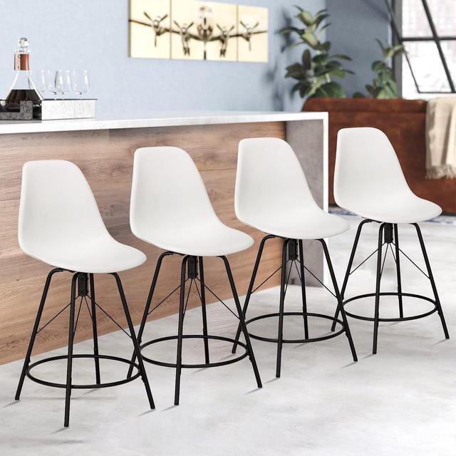 Alt view image 4 of 7 - Haobo Metal Bar Stools, Counter Height Stools Plastic Seat Swivel Chairs Set of 4 for Indoor, Outdoor, Home, Kitchen Dinning Chairs, Bar Counter, Business (30", 06 Swivel White)