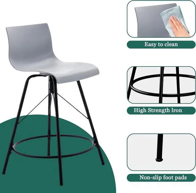 Alt view image 3 of 7 - Haobo Metal Bar Stools, Counter Stools Chairs Plastic Seat Swivel Stools Set of 4 for Indoor, Outdoor, Home, Kitchen, Bar Counter, Business (24", 07 Swivel Gray)