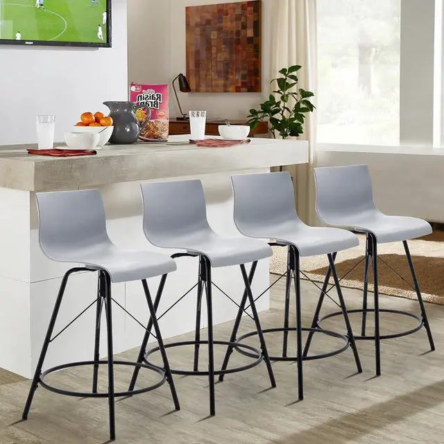 Alt view image 4 of 7 - Haobo Metal Bar Stools, Counter Stools Chairs Plastic Seat Swivel Stools Set of 4 for Indoor, Outdoor, Home, Kitchen, Bar Counter, Business (24", 07 Swivel Gray)