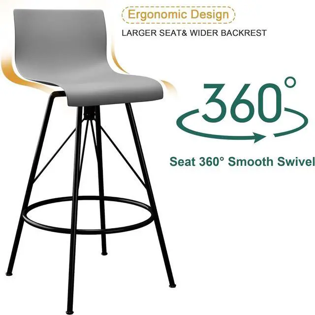 Alt view image 5 of 7 - Haobo Metal Bar Stools, Counter Stools Chairs Plastic Seat Swivel Stools Set of 4 for Indoor, Outdoor, Home, Kitchen, Bar Counter, Business (24", 07 Swivel Gray)
