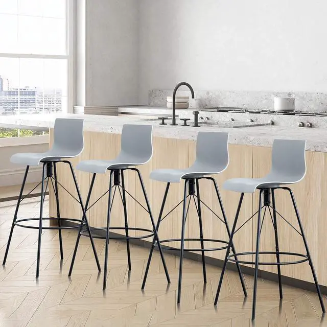 Alt view image 7 of 7 - Haobo Metal Bar Stools, Counter Stools Chairs Plastic Seat Swivel Stools Set of 4 for Indoor, Outdoor, Home, Kitchen, Bar Counter, Business (24", 07 Swivel Gray)