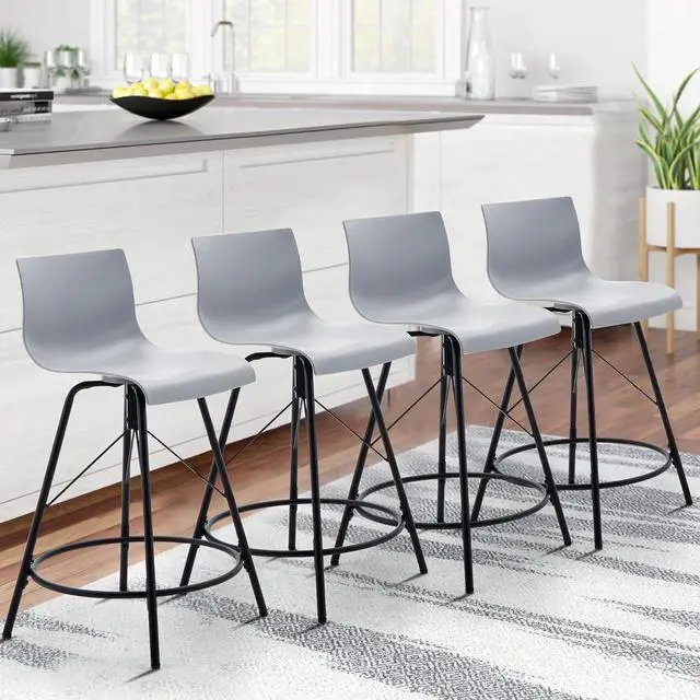 Main image of Haobo Metal Bar Stools, Counter Stools Chairs Plastic Seat Swivel Stools Set of 4 for Indoor, Outdoor, Home, Kitchen, Bar Counter, Business (24", 07 Swivel Gray)